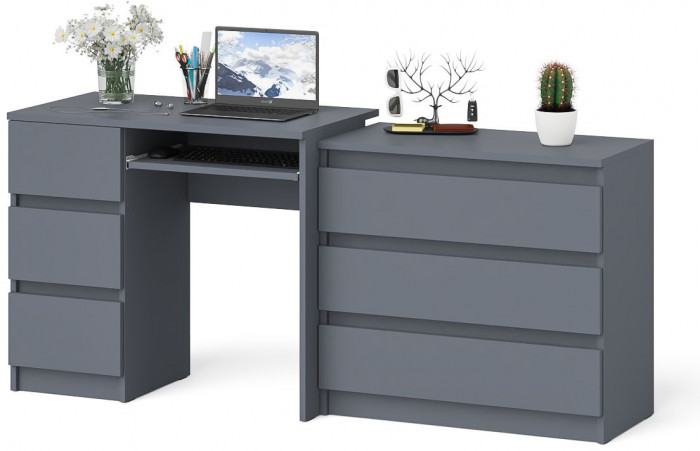 Мори Стол компьютерный МС-6 левый + Комод МК800.1, цвет графит, ШхГхВ 170,4х50х76,6 см., выдвижные ящики слева, НЕ универсальная сборка