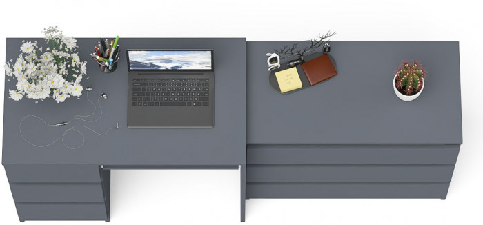 Мори Стол компьютерный МС-6 левый + Комод МК800.1, цвет графит, ШхГхВ 170,4х50х76,6 см., выдвижные ящики слева, НЕ универсальная сборка