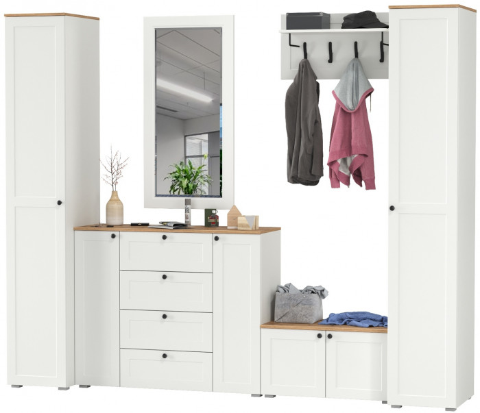 Остин Прихожая 52, белый шагрень/дуб крафт золотой