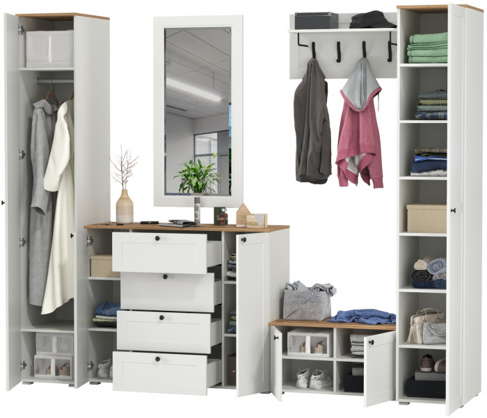 Остин Прихожая 52, белый шагрень/дуб крафт золотой