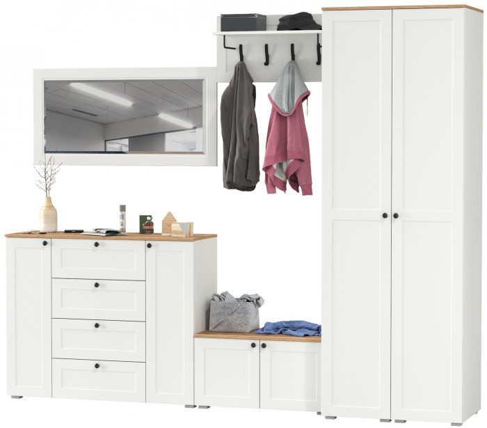 Остин Прихожая 52, белый шагрень/дуб крафт золотой