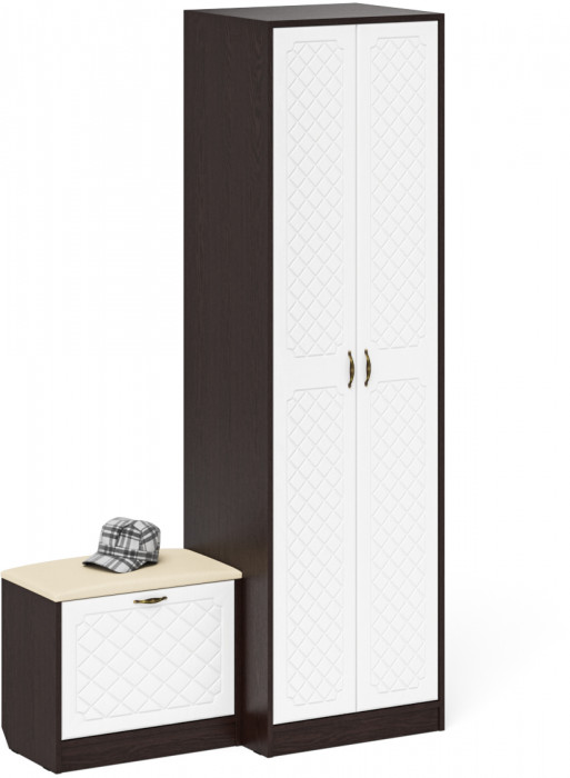 Прихожая П-6 Компоновка № 10, венге/фасады МДФ белое дерево фрезеровка ромб