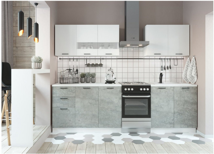 Кухонный гарнитур ЛДСП Дуся 2000, Бунратти / Цемент/Белый