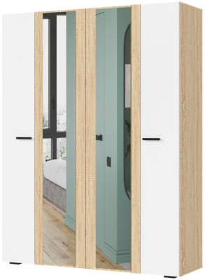 САНСА ШК-04 Шкаф 4-х створчатый Фасад БЕЛЫЙ,ДУБ СОНОМА/Корпус ДУБ СОНОМА