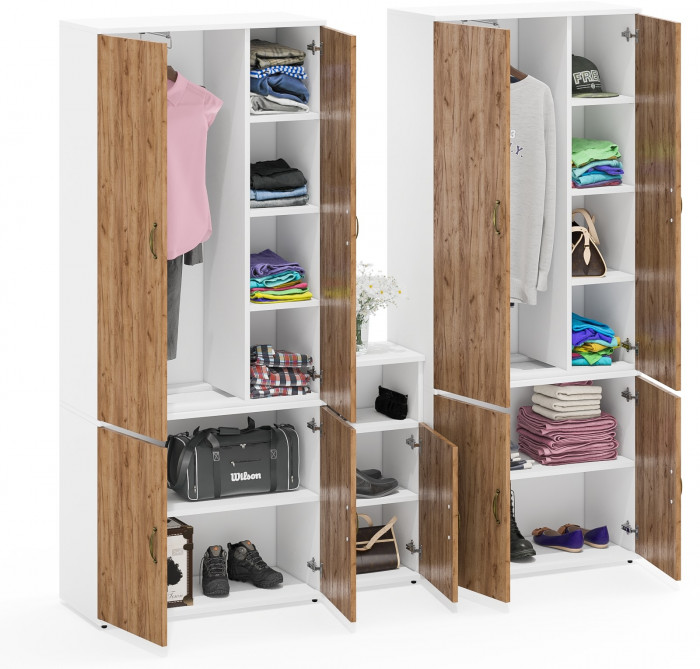 Лидер-8 Шкаф МД 20Б + Шкаф МД 20Б + Тумба МД 3.19, белый шагрень/крафт золото