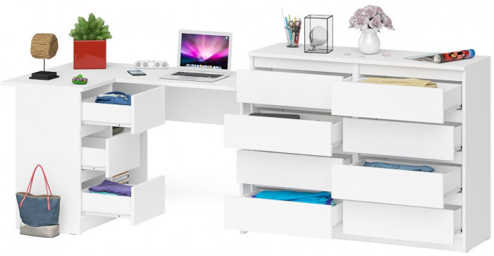 Мори компьютерный стол МС-16 левый + Комод МК1200.8, белый