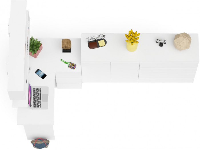 Мори компьютерный стол МС-16 правый + Комод МК1600.1 + Полка 1200, белый