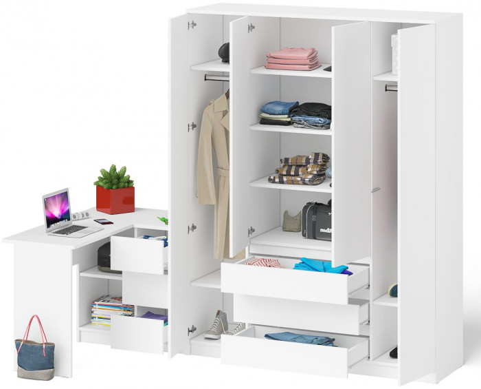 Мори компьютерный стол МС-16 правый + Шкаф МШ1600.1, белый