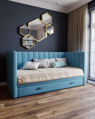 Подростковая кровать "Нега" с бортами (интерьерная), Светло-голубой