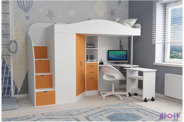 Кровать-чердак Юниор 4 (Винтерберг/Оранжевый)