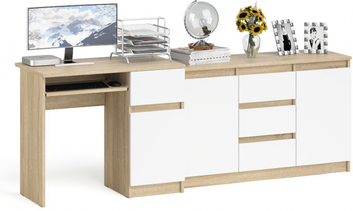 Мори Стол компьютерный МС-1 правый + Комод МК1200.3, цвет дуб сонома/белый, ШхГхВ 210,4х50х76,6 см., выдвижной ящик справа, НЕ универсальная сборка