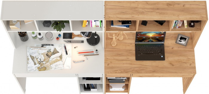 компьютерный стол Комфорт 12.77F + компьютерный стол Комфорт 12.77F, белый шагрень/дуб крафт золотой