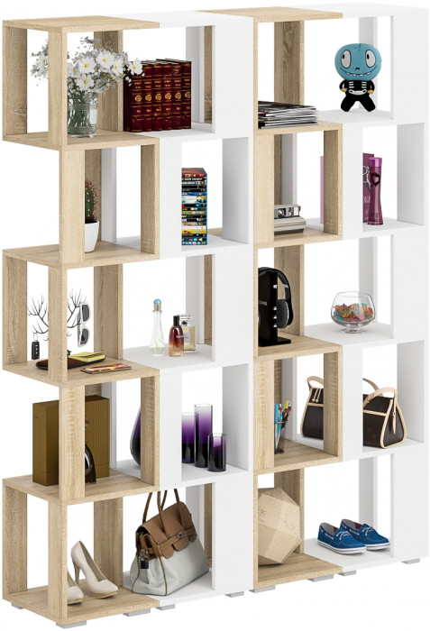 Стеллаж СВК 4 шт., цвет дуб сонома/белый, ШхГхВ 140х35х179 см.(дуб сонома 2 шт. + белый 2 шт.)