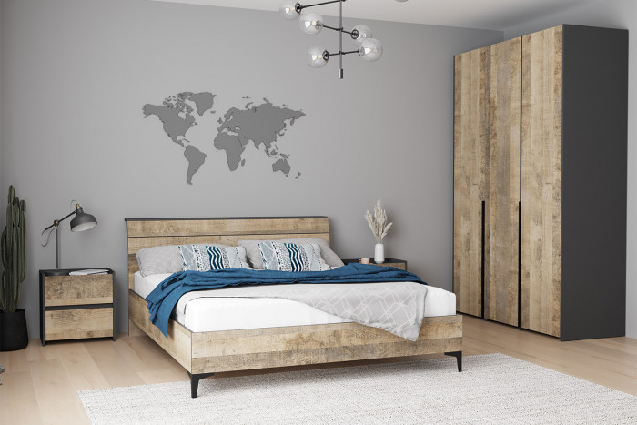 Шкаф трехстворчатый Денвер, Графит, Дуб гранж песочный