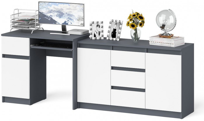 Мори Стол компьютерный МС-1 левый + Комод МК1200.3, цвет графит/белый, ШхГхВ 210,4х50х76,6 см., выдвижной ящик слева, НЕ универсальная сборка