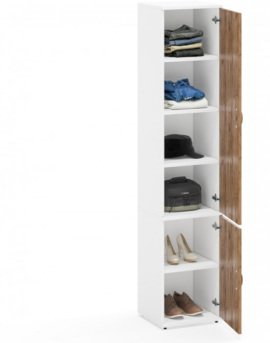 Лидер-8 Модуль Пенал МД 22Б, цвет белый шагрень/крафт золото, ШхГхВ 40х37,5х190 см., универсальная сборка, пять полок