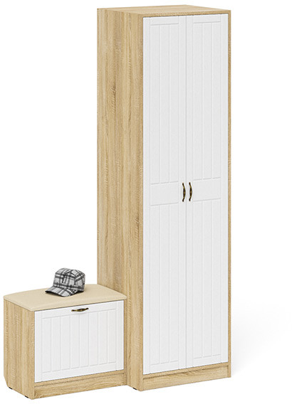 Прихожая П-6 Компоновка № 10, дуб сонома/фасады МДФ белое дерево фрезеровка прованс