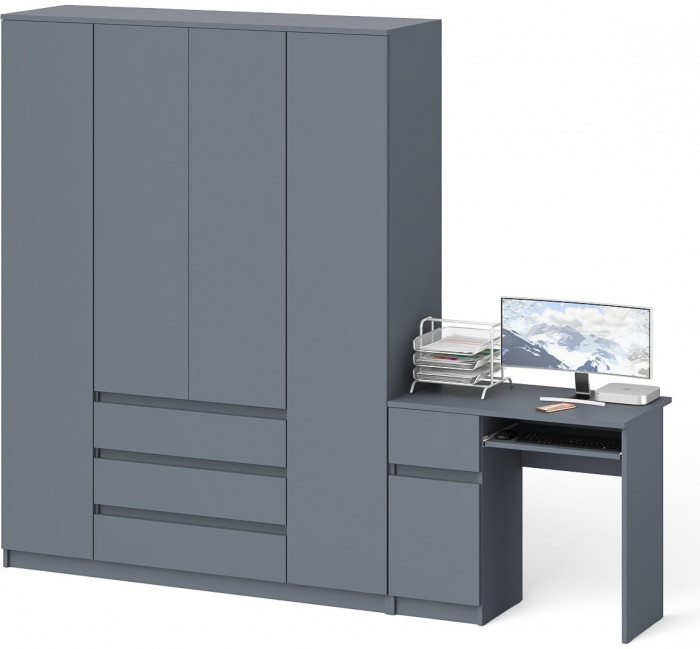 Мори компьютерный стол МС-1 левый + Шкаф МШ1600.1, графит