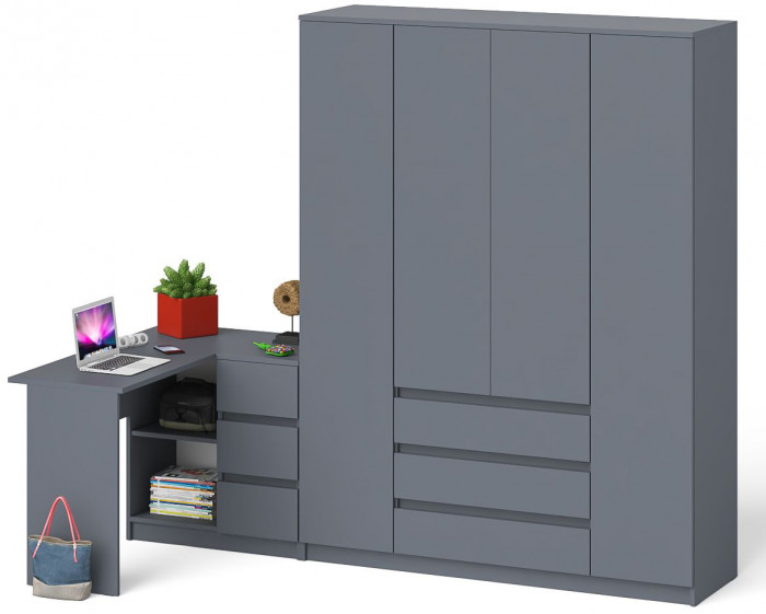 Мори компьютерный стол МС-16 правый + Шкаф МШ1600.1, графит