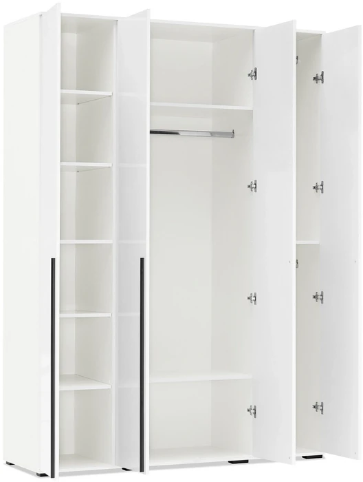 Норд Шкаф 4-х створчатый 1600 с 4-мя зеркалами, Белый глянец/Белый