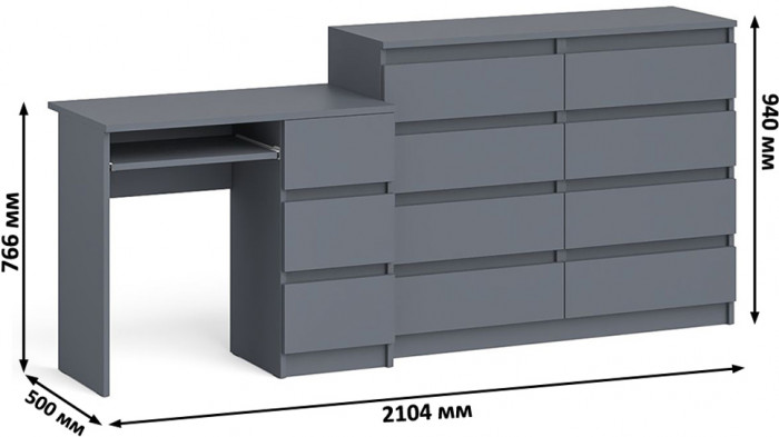 Мори компьютерный стол МС-6 правый + Комод МК1200.8, графит