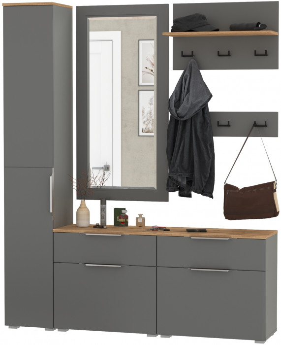 Октава Прихожая 44, серый графит/дуб крафт золотой/фасады МДФ серый графит