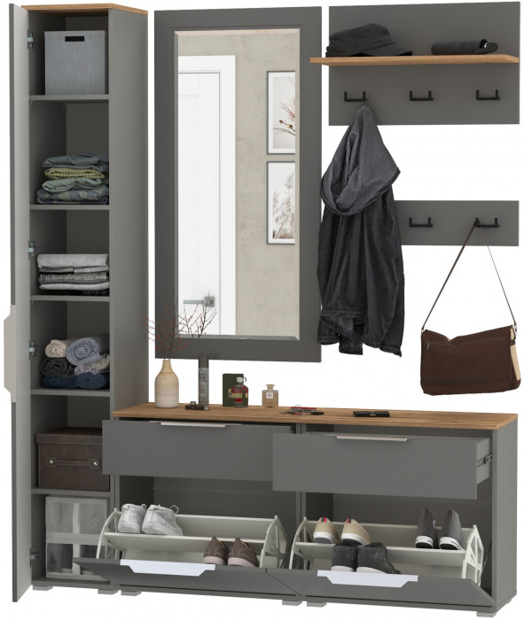 Октава Прихожая 44, серый графит/дуб крафт золотой/фасады МДФ серый графит