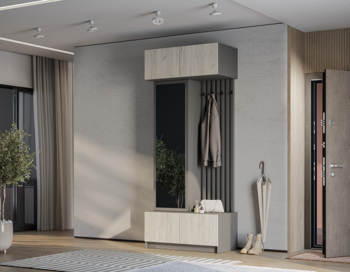 Прихожая "Багира" ПР-03 Графит/Крафт белый