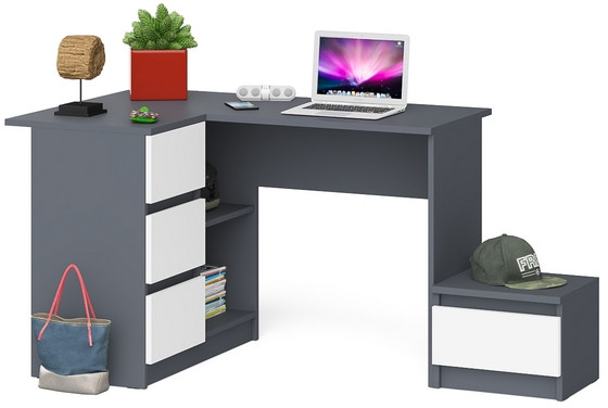 Мори Стол компьютерный МС-16 левый + Тумба ТМП400.1, цвет графит/белый, ШхГхВ 164,8х84,9х76,6 см., выдвижные ящики слева, НЕ универсальная сборка