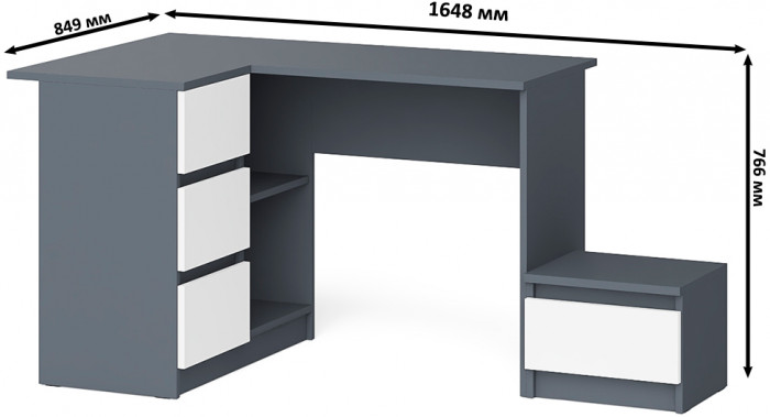 Мори Стол компьютерный МС-16 левый + Тумба ТМП400.1, цвет графит/белый, ШхГхВ 164,8х84,9х76,6 см., выдвижные ящики слева, НЕ универсальная сборка