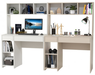 компьютерный стол Комфорт 12.77F + компьютерный стол Комфорт 12.77F, белый шагрень/сатин