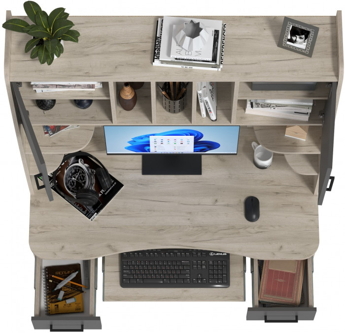 Стол рабочий 6-0604дкс/граф Бета, цвет дуб крафт серый/графит, ШхГхВ 120х60,5х183,5 см.