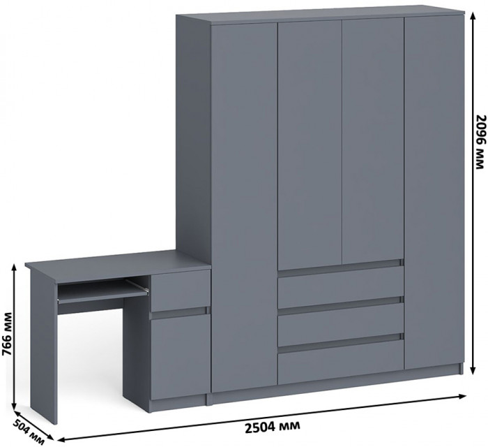 Мори компьютерный стол МС-1 правый + Шкаф МШ1600.1, графит