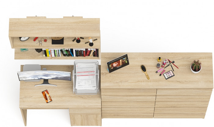 Мори Стол компьютерный МС-1 правый + Комод МК1200.10 + Полка 900, цвет дуб сонома, ШхГхВ 210,4х50х209,6 см., НЕ универсальная сборка