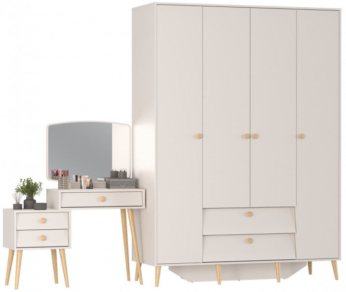 Афина Спальня Шкаф 4-х дверный + Трюмо, кашемир серый