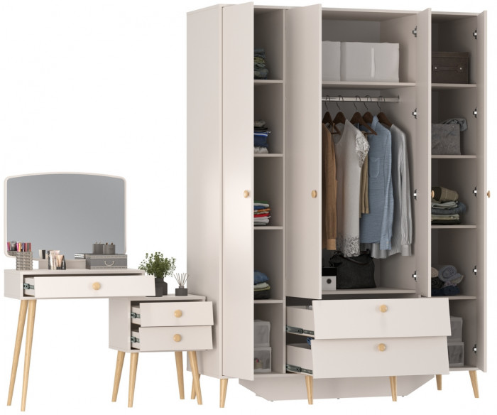 Афина Спальня Шкаф 4-х дверный + Трюмо, кашемир серый