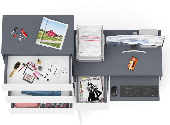 Мори компьютерный стол МС-1 левый + Комод МК700.5, графит/белый