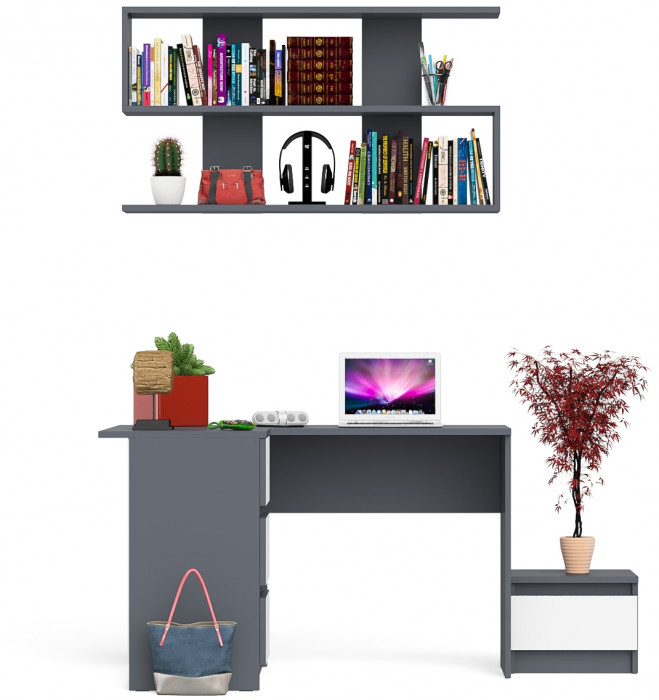 Мори компьютерный стол МС-16 левый + Тумба ТМП400.1 + Полка 1200, графит/белый