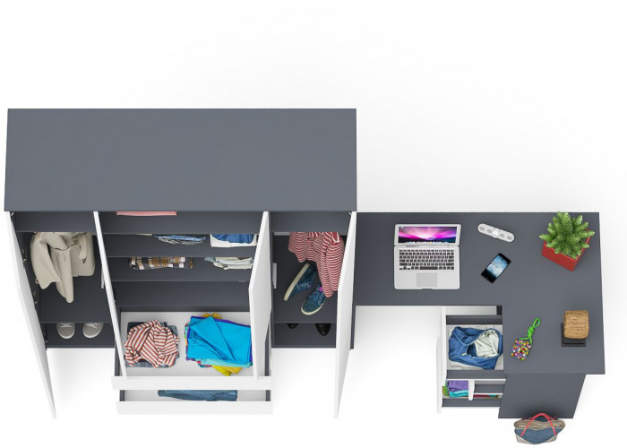 Мори компьютерный стол МС-16 правый + Шкаф МШ1600.1, графит/белый