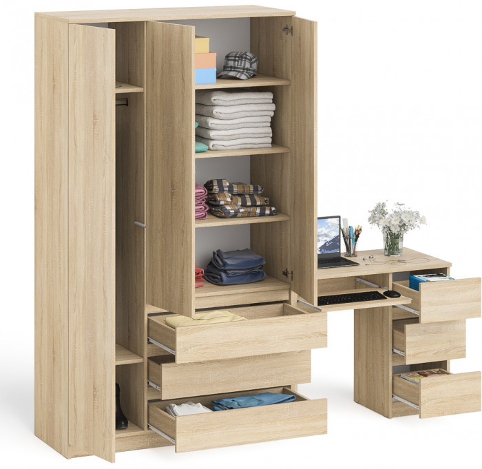 Мори компьютерный стол МС-6 правый + Шкаф МШ1200.1, дуб сонома