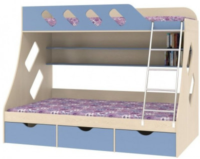 Дельта-20.01 Детская двухъярусная кровать с лестницей (Голубой, Ясень шимо светлый)