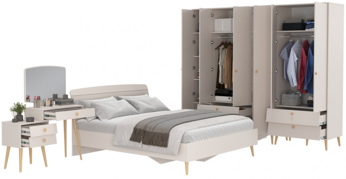 Афина Спальня 20-1600, цвет кашемир серый, сп.м. 1600х2000 мм., б/м, основание есть - фанера