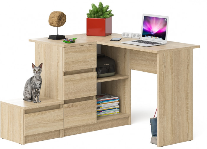 Мори Стол компьютерный МС-16 левый + Тумба ТМП400.1, цвет дуб сонома, ШхГхВ 164,8х84,9х76,6 см., выдвижные ящики слева, НЕ универсальная сборка