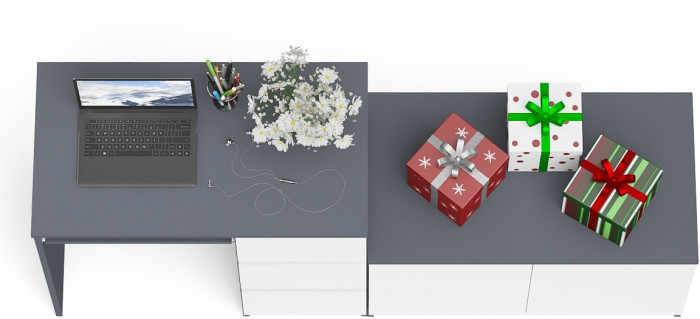 Мори Стол компьютерный МС-6 правый + Тумба МА900.1, цвет графит/белый, ШхГхВ 180,4х50,4х76,6 см., выдвижные ящики справа, НЕ универсальная сборка