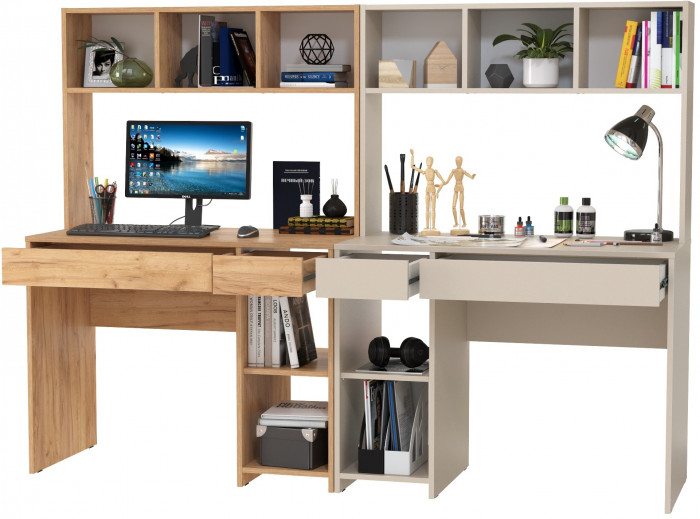 компьютерный стол Комфорт 12.77F + компьютерный стол Комфорт 12.77F, дуб крафт золотой/сатин