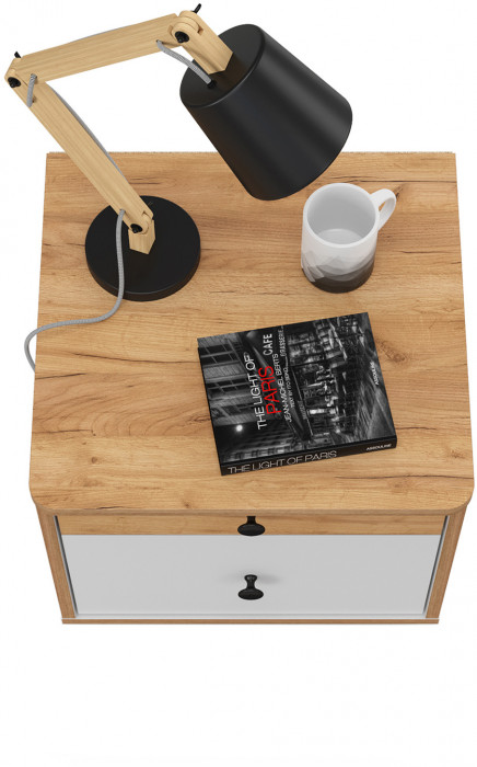 Вуди 13.287 Тумба прикроватная, цвет белый премиум/дуб крафт золотой, ШхГхВ 45х43,1х42,7 см.