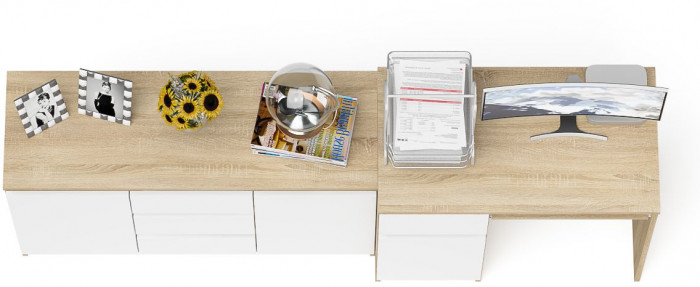 Мори Стол компьютерный МС-1 левый + Комод МК1200.3, цвет дуб сонома/белый, ШхГхВ 210,4х50х76,6 см., выдвижной ящик слева, НЕ универсальная сборка
