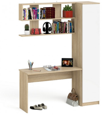 Мори письменный стол МСП1200.1 + Пенал МШ400.1 + Полка 1200, дуб сонома/белый