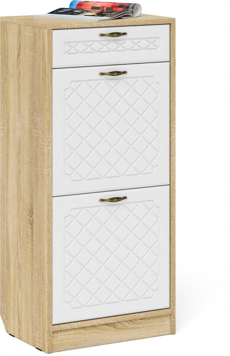 Прихожая П-6 Компоновка № 31, дуб сонома/фасады МДФ белое дерево фрезеровка ромб