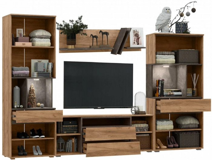 Модульная гостиная Соренто, композиция 1 (Дуб Крафт / Бетон)